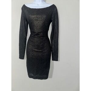 Twenty8Twelve Black‎ Gold Floral Lace Long Sleeve Bodycon Mini Dress EUC SIZE M